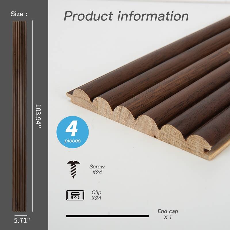 Art3d Wood Grain 3D Slat Wall Paneling,103.94"x5.71",4 Panels - 103.94"x5.71"