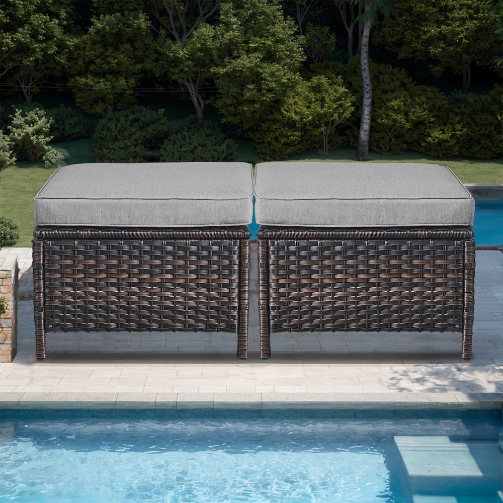 Gymojoy Patio PE Rattan Ottoman with Cushion