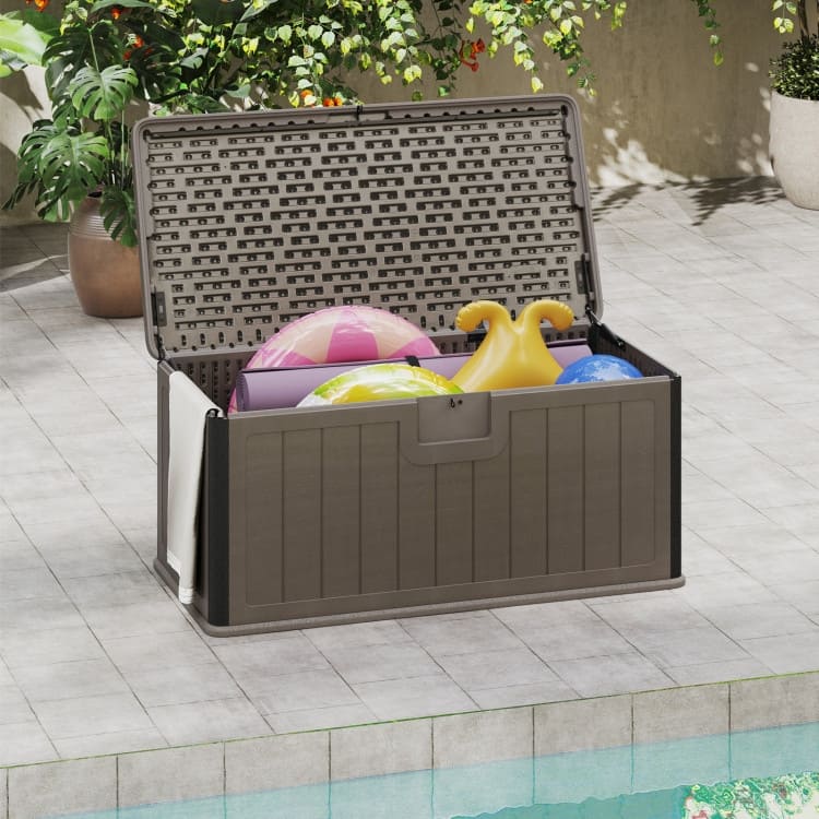 HDPE Outdoor Storage Deck Box with Aluminum Lid and Bench Top - 51" x 25" x 23"