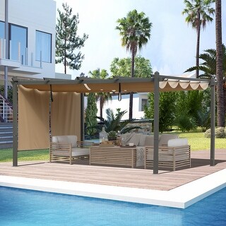 Aoodor Outdoor Pergola 12'x16' Aluminum Patio Pergola with Adjustable Sun Shade Cover and Retractable Canopy