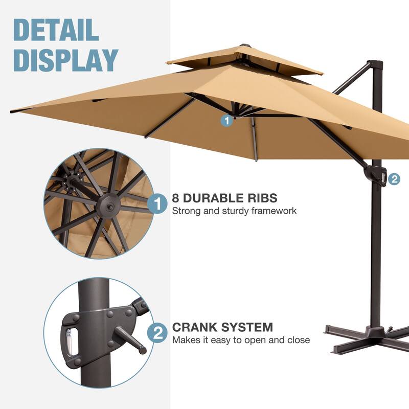 VredHom Outdoor Patio Offset Umbrella 360 Degree Rotation with Base