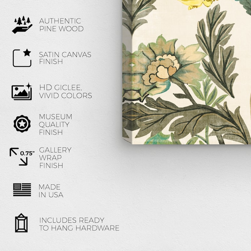 Wynwood Studio Canvas Floral and Botanical Two Butterflies Green and Army Green Traditional Wall Art Canvas Print - Green, White