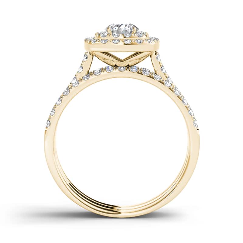 IGI Certified 1 1/4ct TDW Diamond Double Halo Engagement Ring Set in 10K Yellow Gold for Women