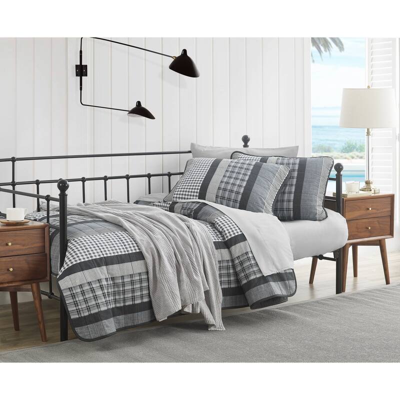 Nautica Gulf Shores Cotton Reversible Charcoal Quilt Set
