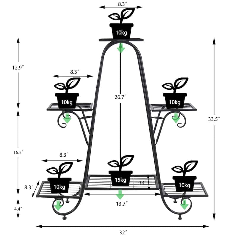 6 Tiers Multilayer Metal Plant Stand Flower Pots Display Holder Garden Balcony - 32''