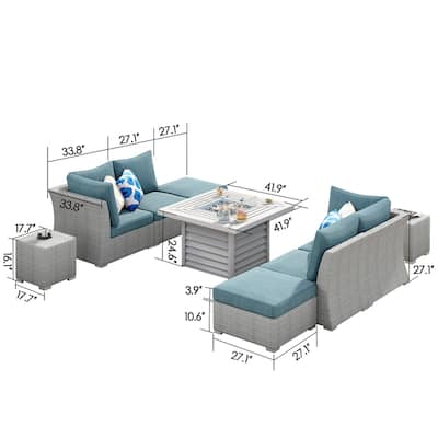 Corvus 9-piece Grey Wicker Patio Sectional Conversation Set with Fire Pit