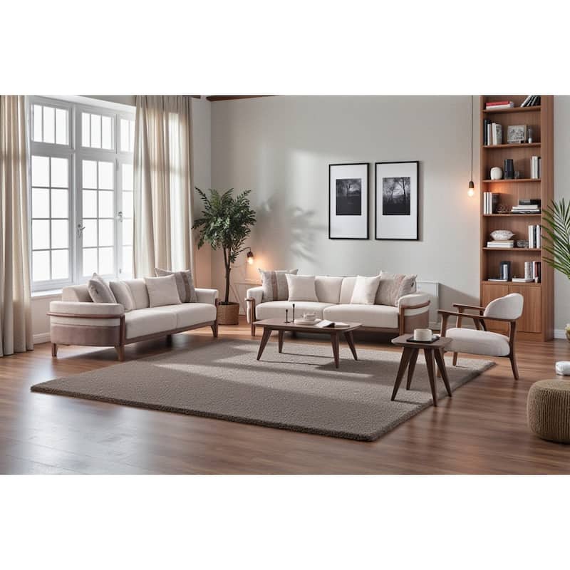 Edgely 3 Pieces Living Room Sets 2 Sofa 1 Chair - Cream