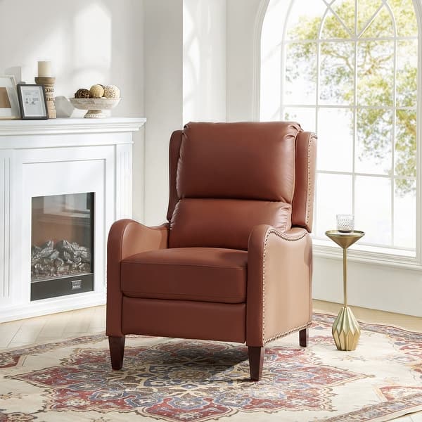 slide 2 of 14, HULALA HOME Brigida Cigar Genuine Leather Manual Recliner with Nailhead Trim BRICK