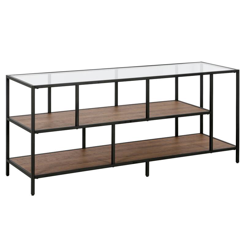 Winthrop Rectangular TV Stand with Metal Shelves for TV's up to 60" - 55" Blackened Bronze Glass Top/Rustic Oak Shelves