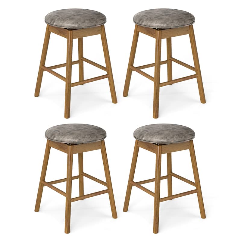 Gymax 25'' Swivel Counter Height Barstools Set of 4 w/Solid Wood Legs - Counter Height - Natural and Grey - Set of 4