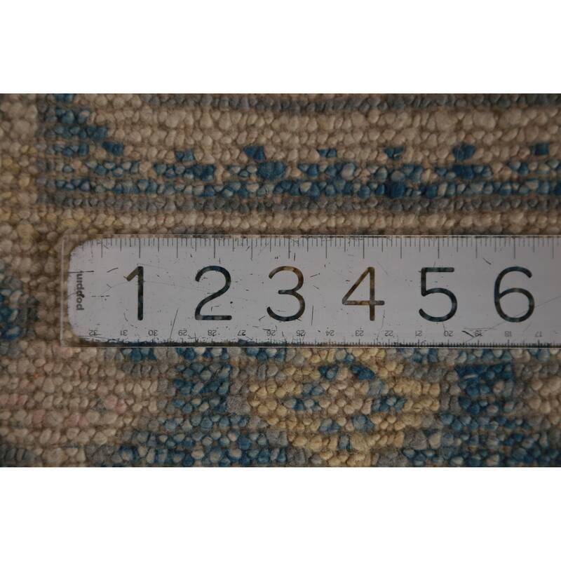 Hand Knotted Oriental 100% Wool Carpet Transitional Geometric Greys & Charcoal Oushak Runner Rug - 14' 1'' X 3' 2''