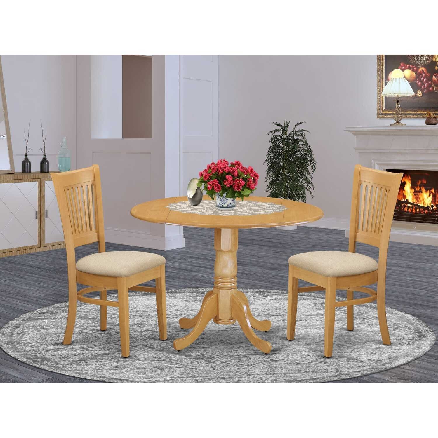 HomeStock 3-Piece Round Natural Oak Finish Solid Wood Top Dining Table with 2-Chairs