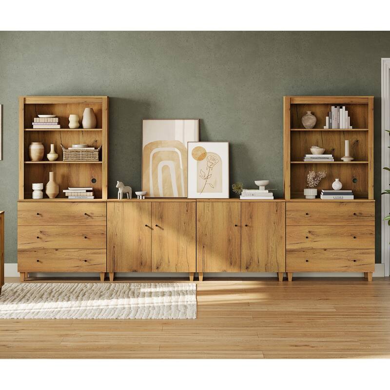 WAMPAT Modern Entertainment Center with Bookshelves for 75" TVs