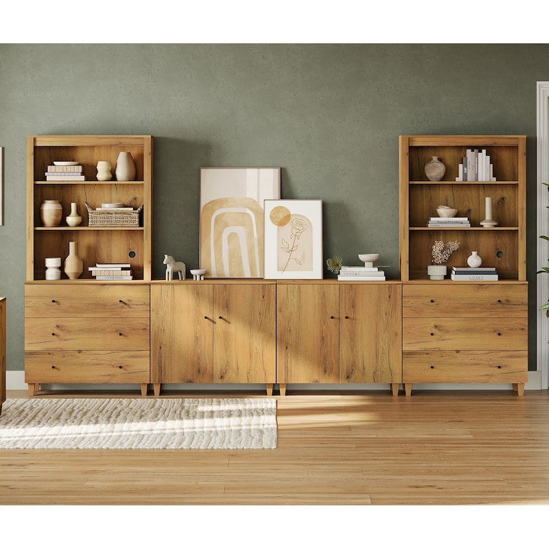 WAMPAT Wall Unit Entertainment Center for 75" TVs with Drawers&Doors - Beige