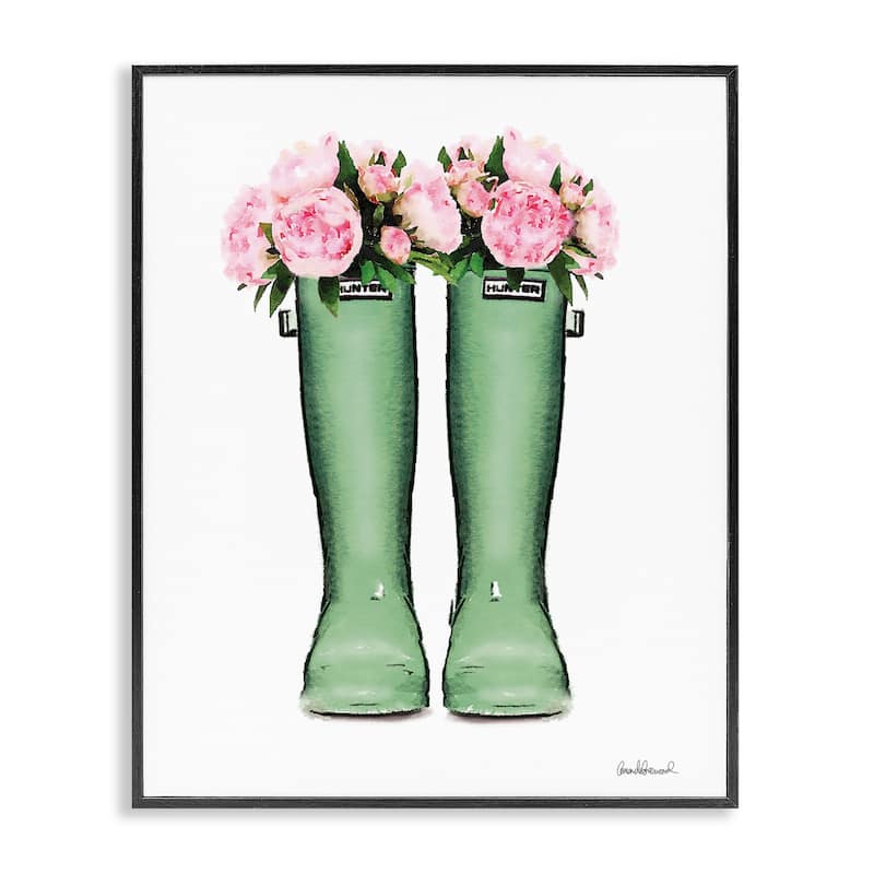 Stupell Country Boots with Peonies Framed Giclee Art Design By Amanda Greenwood - 16 x 20 - Black