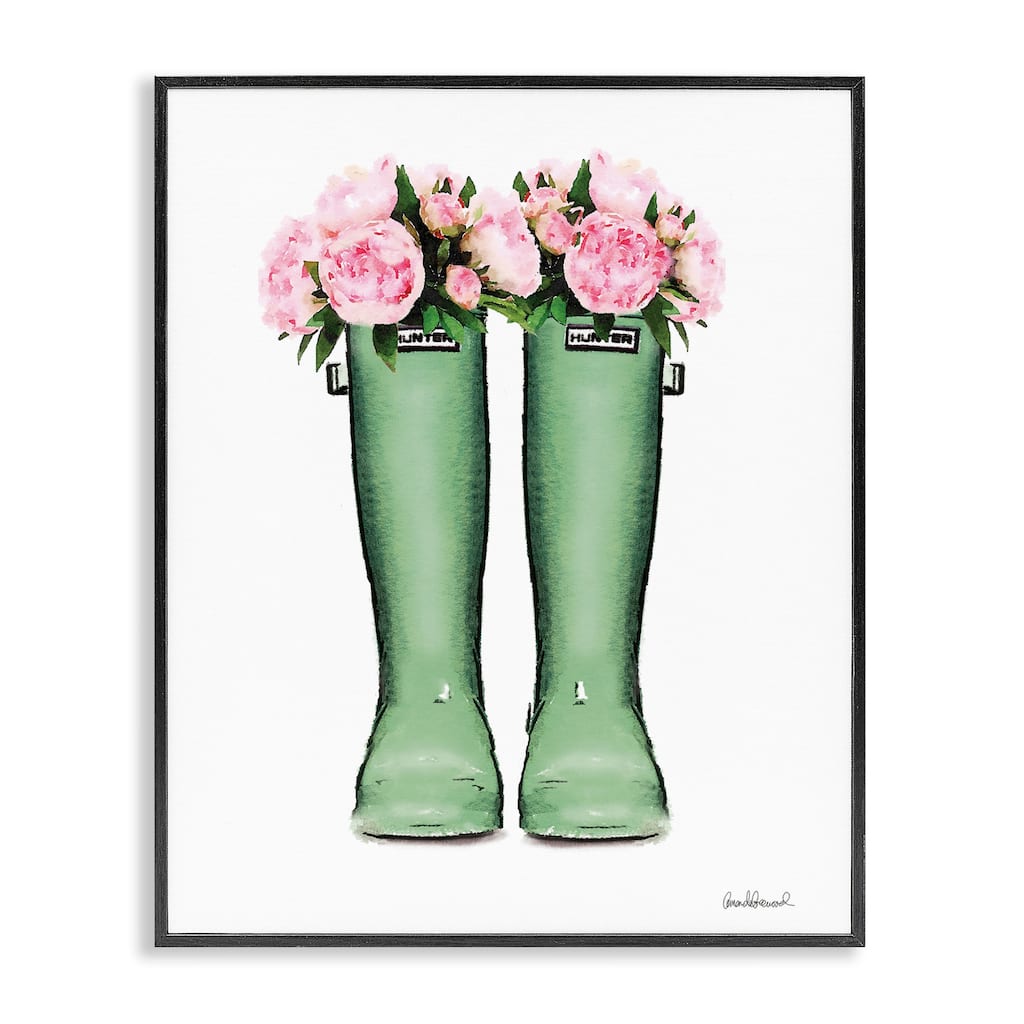 Stupell Country Boots with Peonies Framed Giclee Art Design By Amanda Greenwood