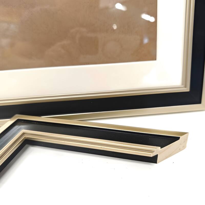 Set of 3 Black and Gold Abstract Framed Wall Art - Replaceable Canvas Prints with Solid Wood Picture Frames