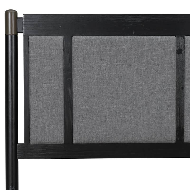 Solid Wood Platform Bed Frame, No Box Spring Needed, Upholstered Headboard Wingback Bed, Wood Slat Support