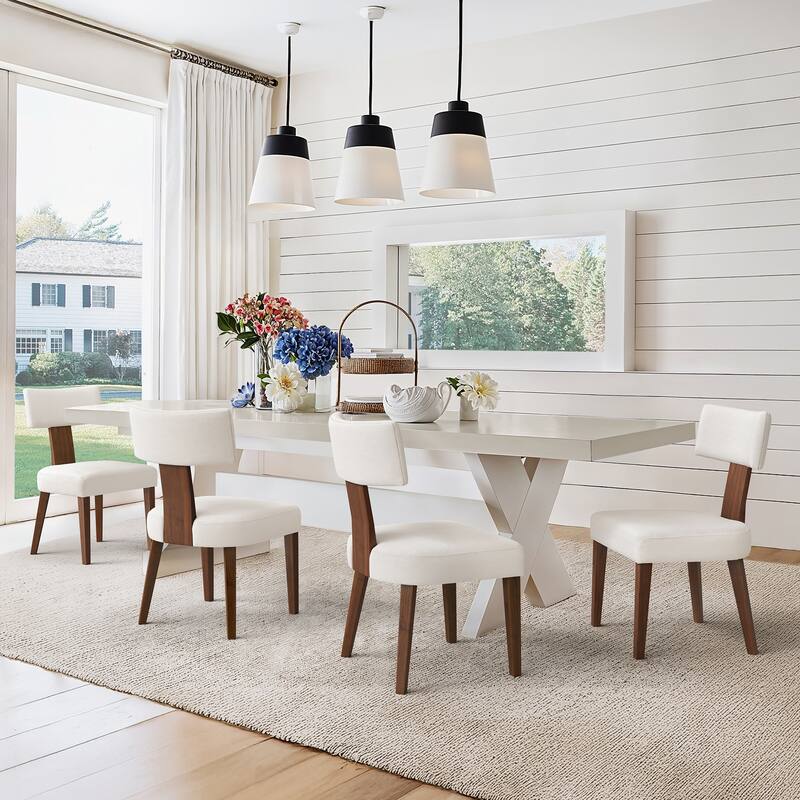 With Curved Backrest (2/4/6-Piece Set) Upholstered Dining Chairs - 19.1"D x 19.4"W x 33.6"H - Set of 4 - Rice white