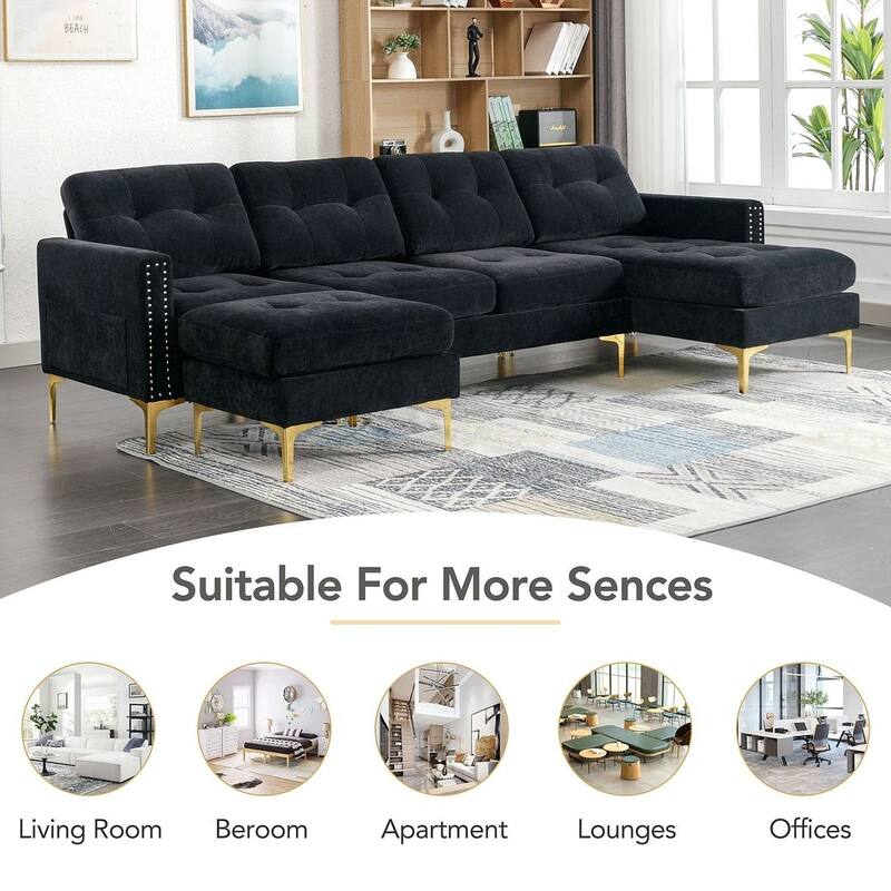 L-Shape Convertible Sectional Sofa Couch, Living Room Sectional with Movable Ottoman for Living Room, Apartment, Office