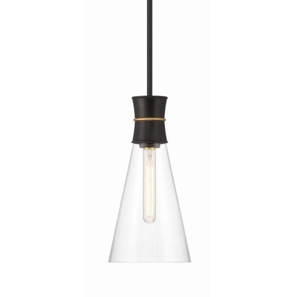 slide 2 of 5, Crystorama Lighting Group QUN-1500 Quinn 7" Wide LED Mini Pendant Matte Black / Textured Gold
