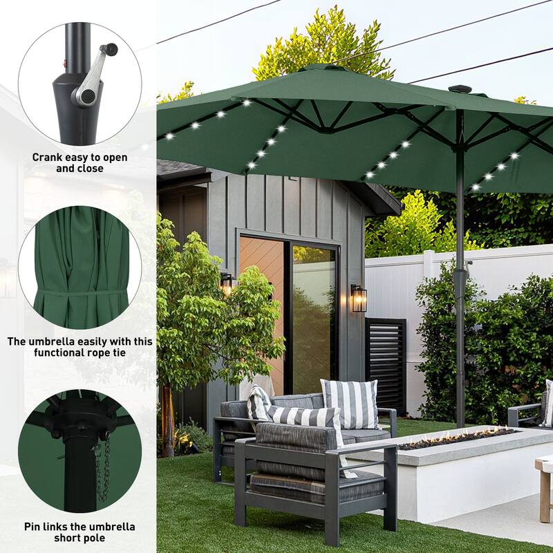 15ft Patio Umbrella Outdoor Market Umbrella with Base and LED Lights