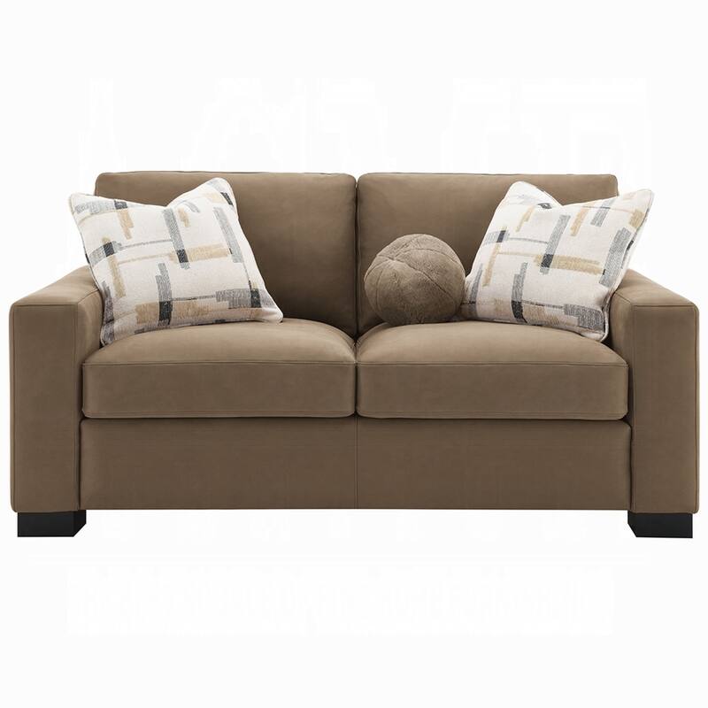 Lenu Modern Loveseat w 3 Accent Pillows, Brown Suede Fabric, 69 Inch