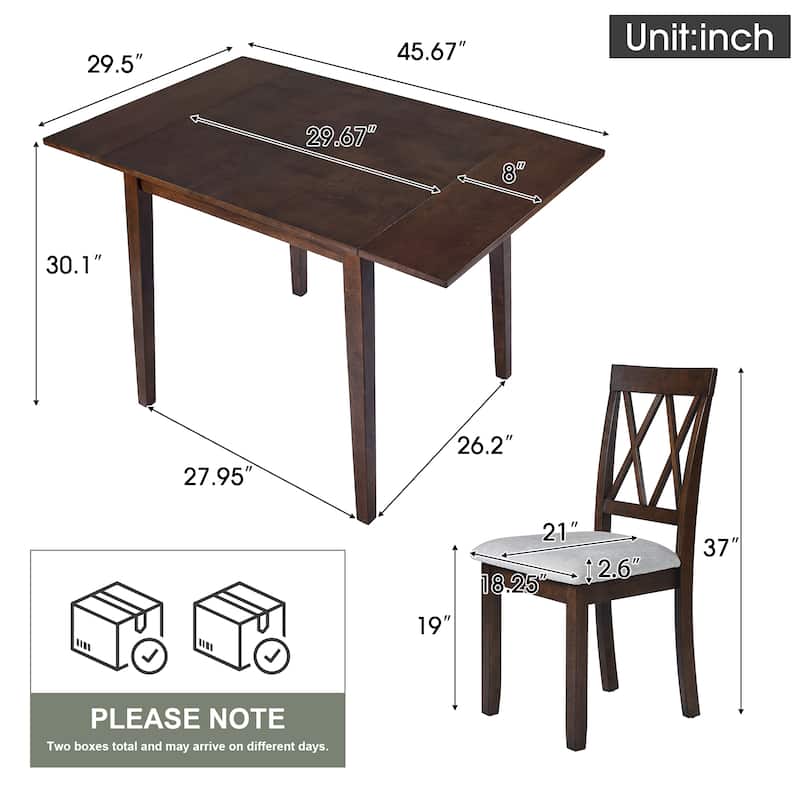 3 Piece Kitchen Dining Set with Drop Leaf Dining Table and 2 Dining Upholstered Chairs, Dining Room Set for Small Places