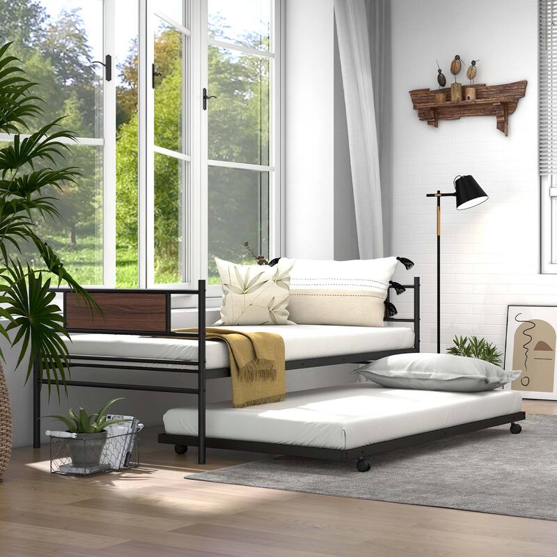 Costway Twin Metal Daybed Frame with Trundle Bed Set Platform Sofa Bed