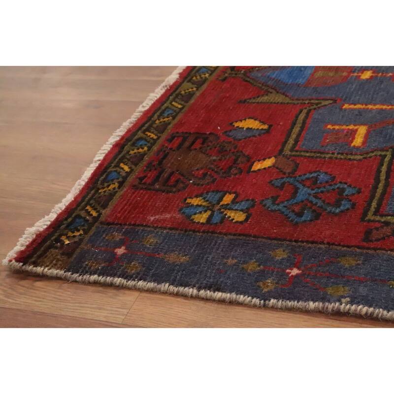 Hand Knotted Oriental 100% Wool Carpet Traditional Tribal Red Ardebil Runner Rug - 9' 0'' X 3' 7''