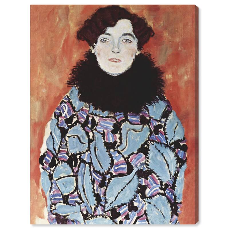 Wynwood Studio Canvas People Gustav Klimt - Portrait of Johanna Staude Blue and Dark Orange Vintage Wall Art Canvas Print