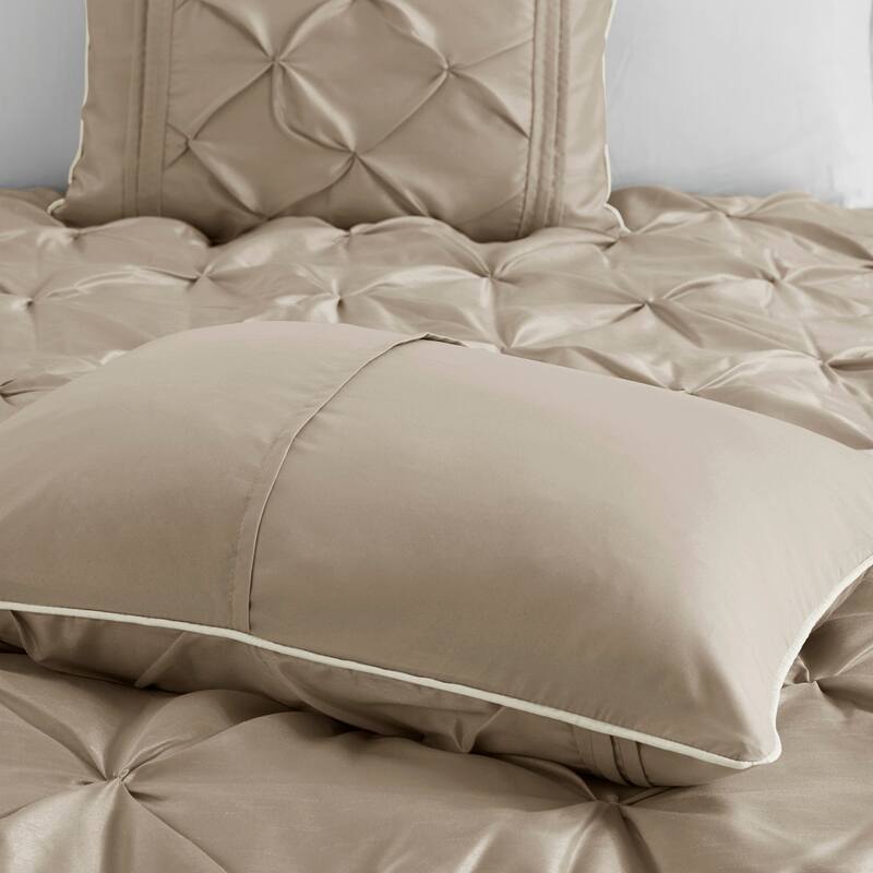 Anmytek King Size 7 Piece Tufted Comforter Set Taupe Microfiber Shabby Chic Bedding Collection
