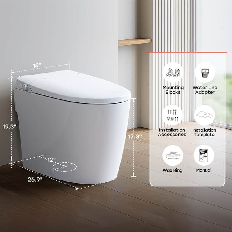HOROW Non Electric Elongated Bidet Toilet White with ADA Height Foot Flush and 1000g Map Flush - N/A
