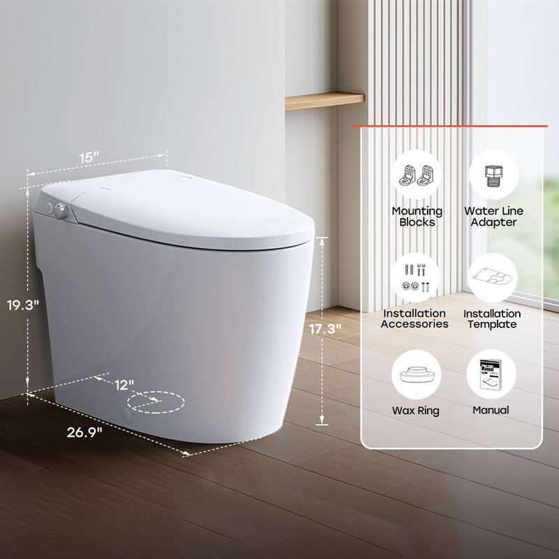 HOROW Non Electric Elongated Bidet Toilet 1.0 GPF ADA Height Foot Kick Flush White