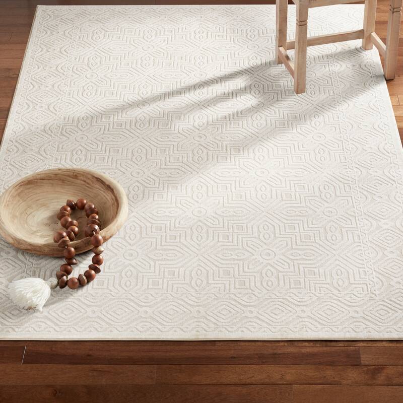 TOWN & COUNTRY LUXE Maya Medallion Tile Neutral Indoor Area Rug with High-Low Texture - 6' 6" x 9' 6" - Ivory/Greige - Rectangle