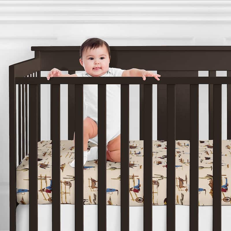 Wild West Collection Boy Jersey Knit Fitted Crib Sheet Red, Blue, Tan