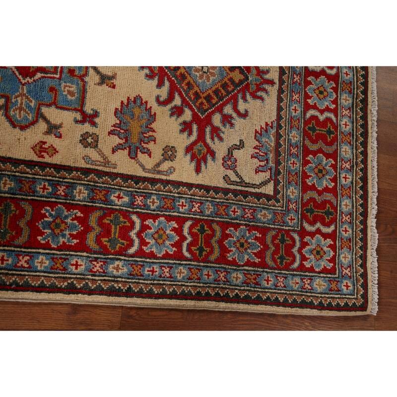 Traditional Kazak Oriental Foyer Rug Handmade Beige Wool Carpet - 3'3" x 4'11"