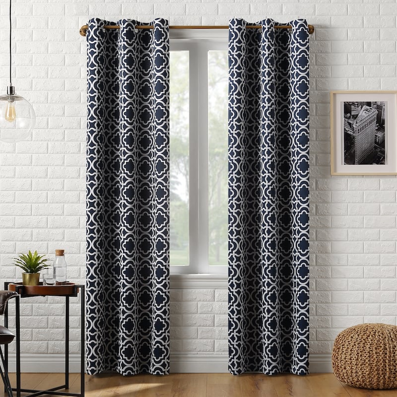 Sun Zero Barnett Trellis Blackout Grommet Curtain Panel, Single Panel - Navy - 40 x 84