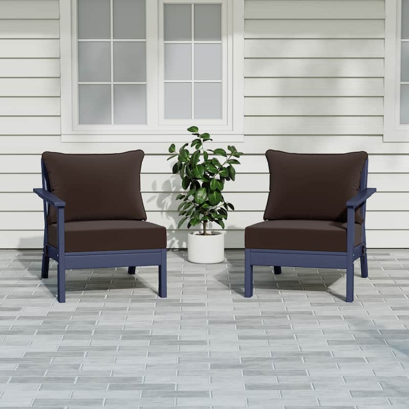 Polytrends Birchwood All Weather HDPE Outdoor Patio Deep Seating Navy Blue Loveseat (2-Piece) - Navy Blue/Brown