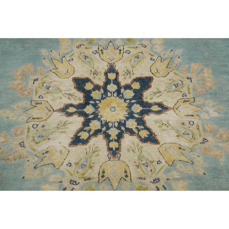 Hand Knotted Oriental 100% Wool Carpet Traditional Floral Navy Blue & Blues Kerman Area Rug - 10' 1'' X 7' 4''