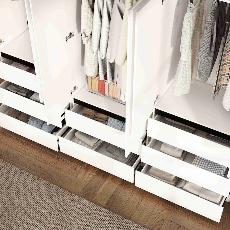 Large Freestanding Wooden Modular Wardrobe Armoire with 8 Drawers, Clothes Organizer Closet with Storage Shelves