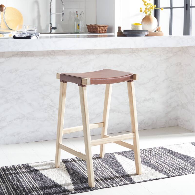 SAFAVIEH Luxita 30-inch Leather Rectangle Bar Stool - 18.5" x 20" x 30" - 19Wx20Dx30H
