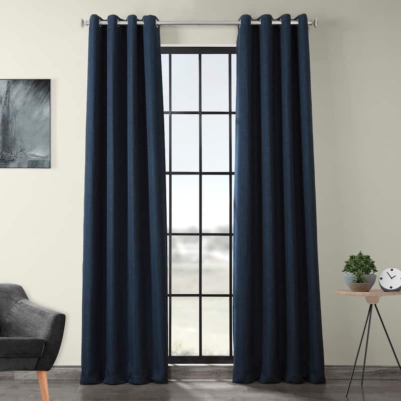 Exclusive Fabrics Faux Linen Grommet Room Darkening Curtain (1 Panel) - 50 X 108 - Indigo