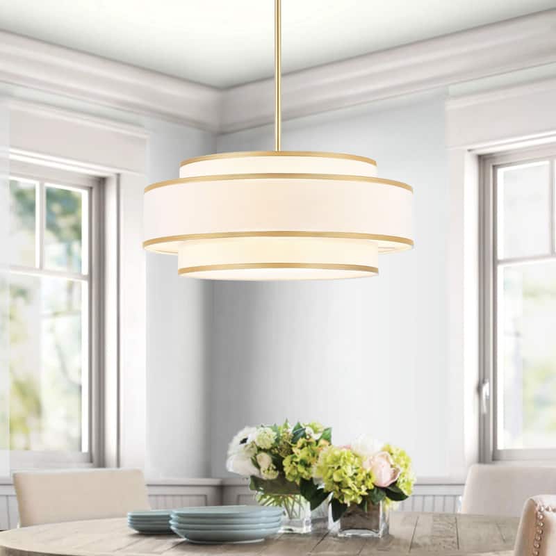 GetLedel 18" Modern 4-Light Double Shaded Drum Chandelier - Gold