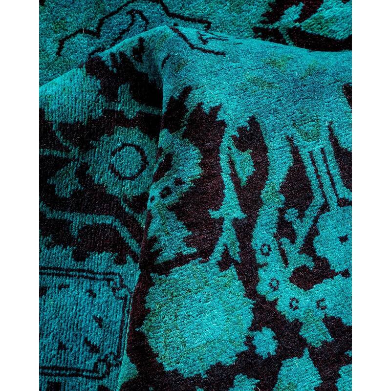 Overton Hand Knotted Wool Vintage Inspired Modern Contemporary Overdyed Blue Runner Rug - 6' 2" x 9' 0"