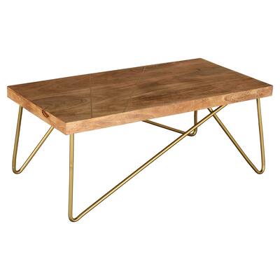 Rustic Modern Solid Wood Coffee Table in Natural & Aged Gold