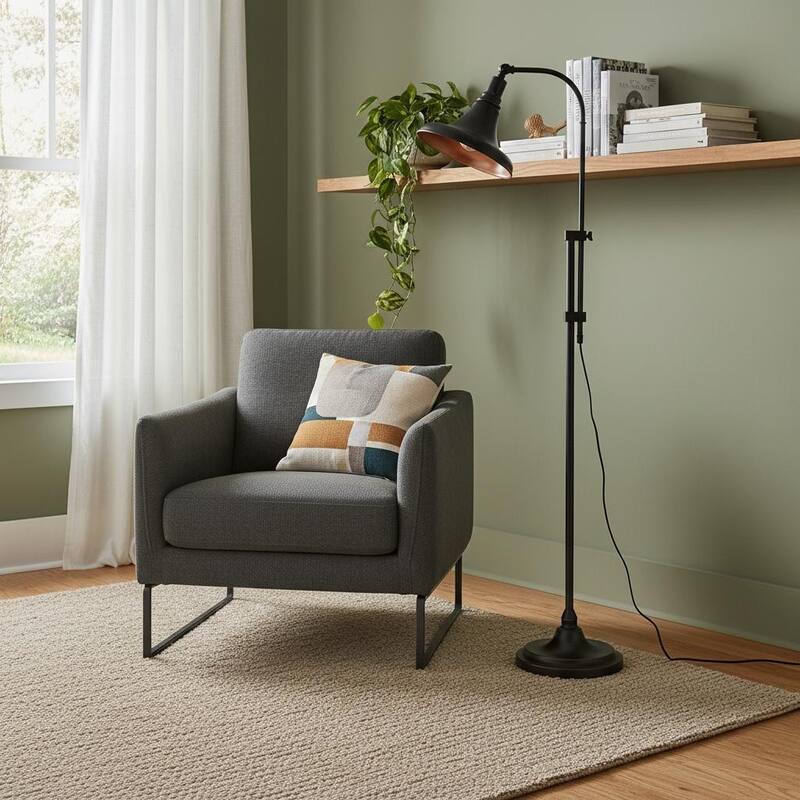 HomeRoots 58" Bronze Adjustable Traditional Shaped Floor Lamp With Bronze Dome Shade - 24