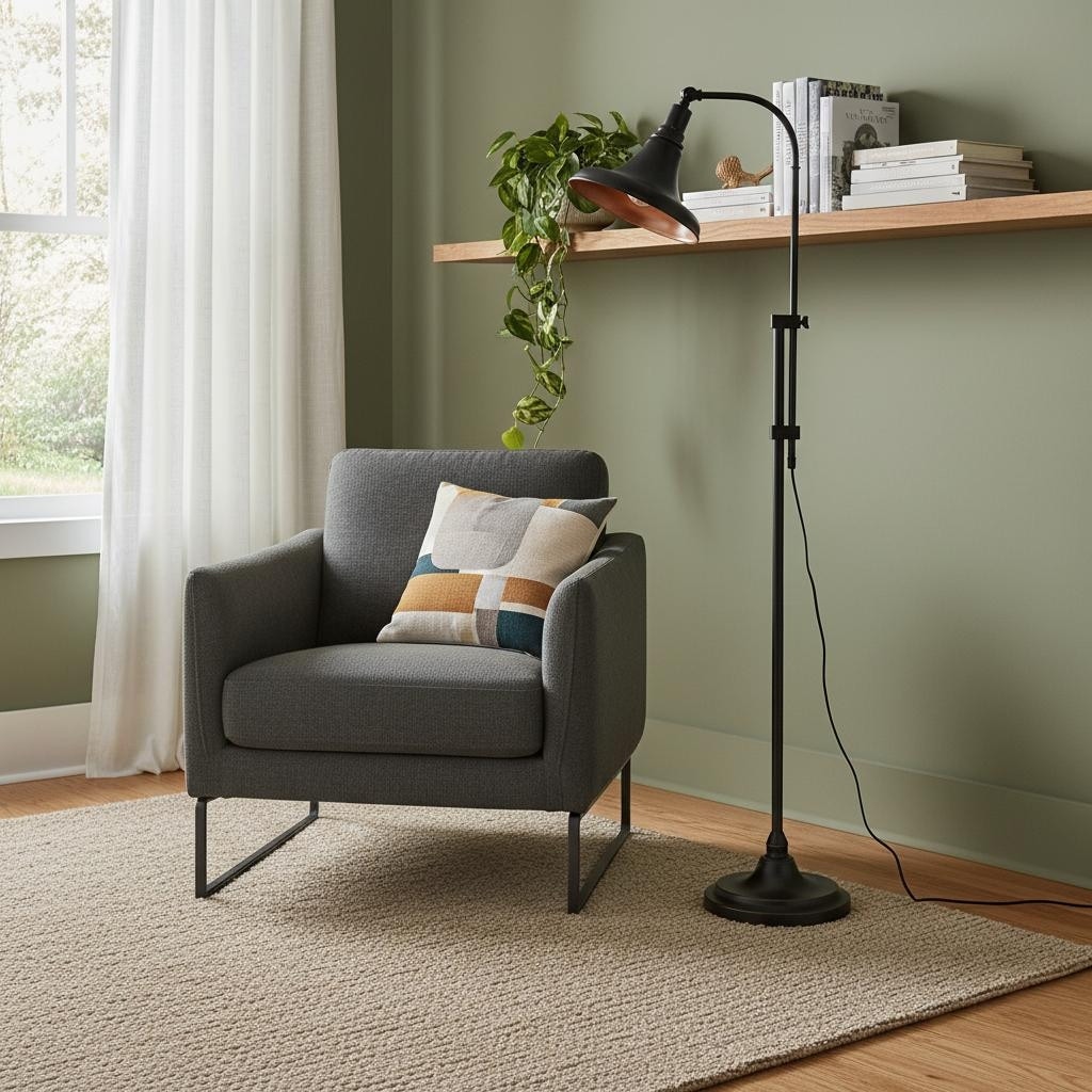 HomeRoots 58" Bronze Metal Adjustable Floor Lamp With Bronze Metal Dome Shade - 58" x 24" x 10.5"