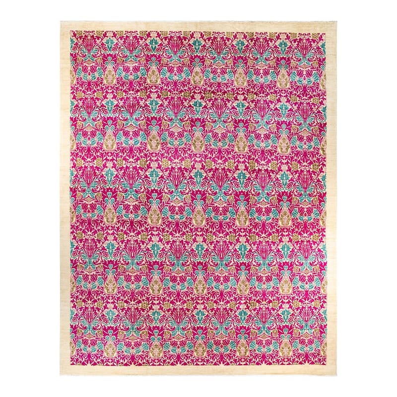 Overton Handknotted Wool Vintage Inspired Contemporary Arts & Crafts Ivory Area Rug - 14' 5" x 11' 7"