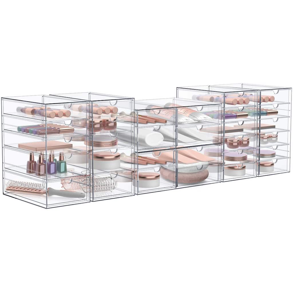 Sorbus Acrylic Cosmetic Makeup Organizer 30 Drawers Clear Stackable Storage Bins For Jewelry And Office Supplies Organizer- 6Pc